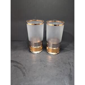 Culver Regency‎ Highball Glasses, Set of 2, VTG MCM Tumblers, 12 Oz Frosted Gold